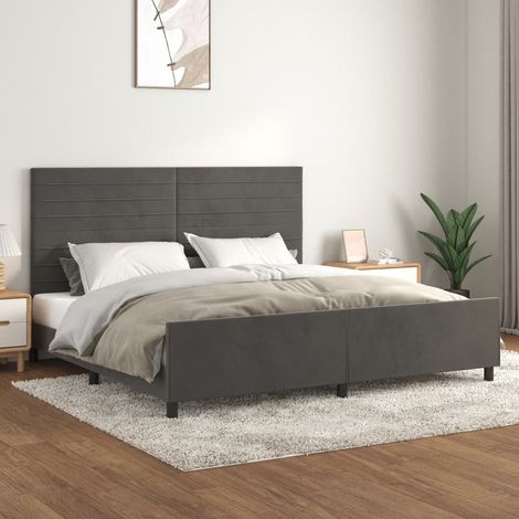 Cadre de lit avec tête de lit Structure de lit avec tête de lit Gris foncé 200x200 cm Velours CDE65409 (1/5)