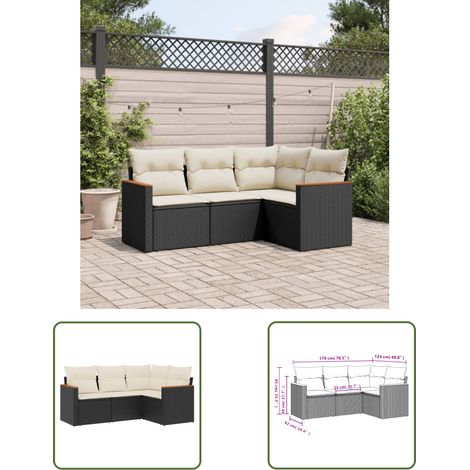 The Living Store 4-tlg. Garten-Sofagarnitur mit Kissen Schwarz Poly Rattan - Gartenmöbel - Rattan Möbel - Outdoor Sofa - Lounge Set - Esszimmergarnitur (1/3)