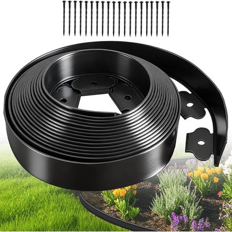 LYERCW - Bordure de jardin en forme de L - Séparateur/support pour gazon et pierres - Hauteur : 3,8 cm x Largeur : 5 cm (rouleau de 10 mètres comprend 30 clous d’ancrage) (1/5)
