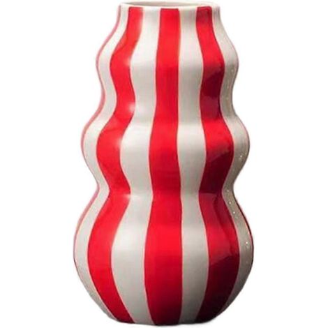 Vase rond en céramique peinte - Ornement pour salon, chambre, entrée, bureau - Composition florale - Décoration rouge (1/5)