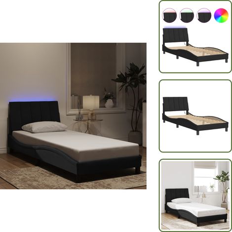 Cuscino testiera - vidaXL Giroletto con LED senza Materasso Hanko Nero 90x200 cm in Velluto - Letto con velluto