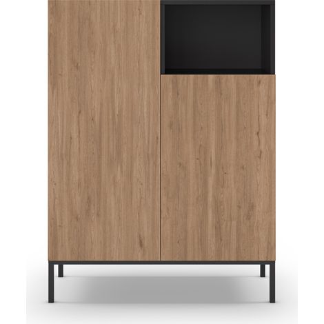 Buffet, meuble de rangement aspect bois coloris naturel et noir avec 2 portes, pieds en métal coloris noir - Longueur 90 x Profondeur 40 x Hauteur 120 cm (1/5)