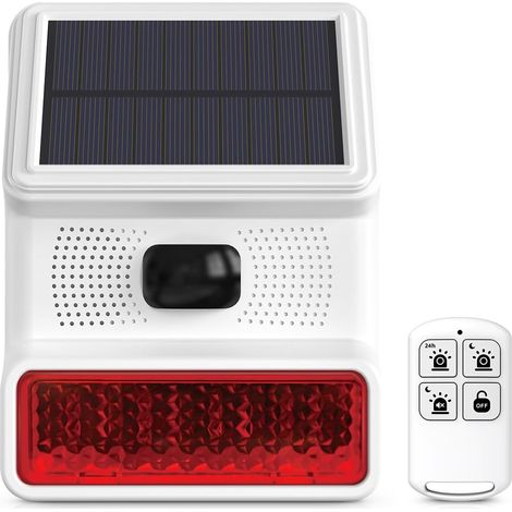 Detecteur de Mouvement Solaire, Alarme Stroboscopiques Exterieur à LED Étanche IP65 avec Son 120dB, Detecteur de Infrarouge, Alarme Maison pour Villa, Ferme, Appartement, Cour (1/5)