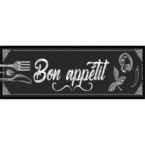 Tapis de cuisine noir 45x130 cm – Dessous en PVC – Surface en 100 % polyester – Design élégant Bon Appétit – Sud Trading (1/3)