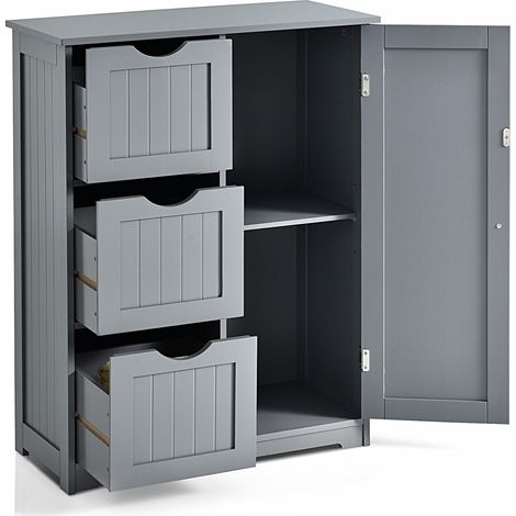 Bathroom Floor Cabinet Storage Cupboard Organizer W/Adjustable Shelf & 3 Drawers