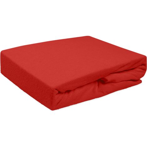 Sábana bajera ajustable de 90x200 cm, de felpa de algodón, color rojo. (1/5)