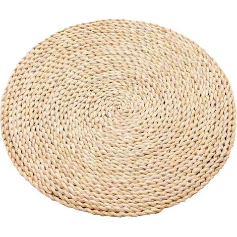 Pouf „Wond“ – geflochtene Wasserhyazinthe, 55 cm Durchmesser – Leinen – Atmosphera Interior Design (1/5)