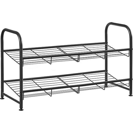 Meuble à Chaussures à 2 Niveaux, Étagère Rangement Empilable, Jusqu'à 8 Paires, en Métal, 68,5 x 27,5 x 37 cm, pour Talons Hauts, Baskets, Pantoufles, dans Entrée, Noir (1/5)