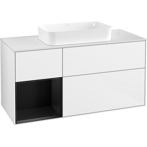 V&B Waschtischunterschrank Wandbeleuchtung Finion 120x60 cm, Reg re bla m Lac, glo wh. Lac (1/2)