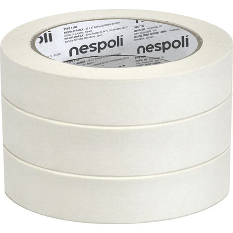 Nespoli – Nastro Carta Adesivo in Confezione da 3 Rotoli, 3 Nastri Imbianchino per Interni 25mm x 50m, Verniciatura Fai da Te, Carta Gommata per Mascheratura Facile da Strappare, Aderenza Sicura