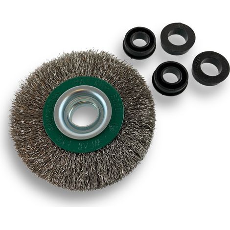 Brosse circulaire INOX Ø 100 mm Epaisseur 2 rangs Fil dur 0.30 mm ondulé Alésage 16 mm Touret meuleuse affûteuse ponceuse Brossage décapage polissage dérouillage Kibros 234102IT (1/5)