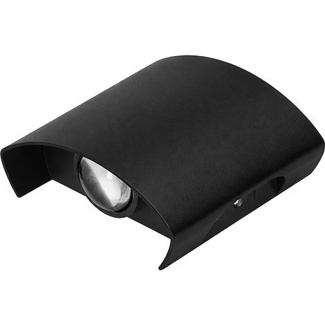 Aplique de pared con doble bombilla LED, iluminación superior e inferior, apto para uso interior y exterior, 2W, 3000K (luz cálida), aluminio, negro. (1/4)