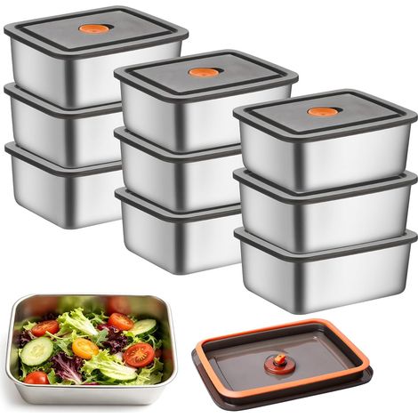 Lot de 10 Boîtes de Conservation en Acier Inoxydable avec Couvercles Hermétiques, 600 ML Boite Alimentaire Inox, Boite Inox, Boîtes À Charcuterie pour Conserver des Repas ou des Collations