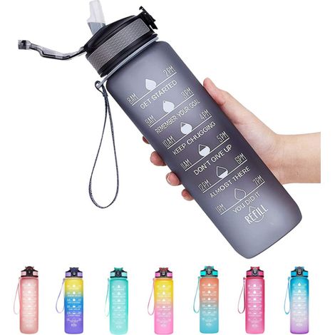 32-Unzen-Wasserflasche mit Strohhalm und Zeitmarkierung, auslaufsicher und BPA-frei
