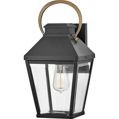 Elstead Hinkley Dawson Lanterne murale d'extérieur traditionnelle noire, accent bronze bruni IP44 1x E27