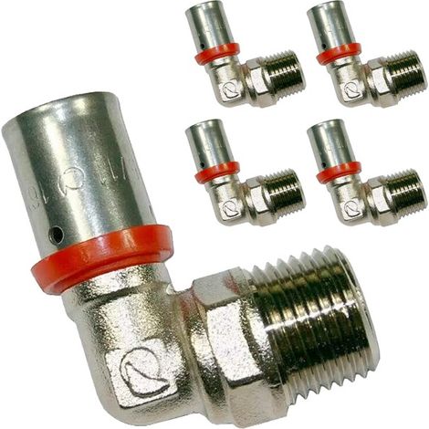 Set di 5 Gomito maschio da 1/2'' per tubo multistrato da 16 mm da utilizzare con macchina aggraffatrice