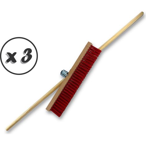 Balais rateau cantonnier 60 cm PVC rouge Douille plastique Ø 27 mm - Lot de 3 - 60 cm - Avec manche