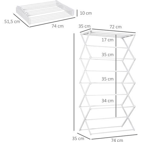 Séchoir à linge pliable à 8 niveaux, séchoir tour, métal/plastique, blanc, 74 x 35 x 144 cm (1/5)