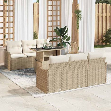 Set Divano da Giardino 7 pz Beige polyrattan vidaXL (1/5)