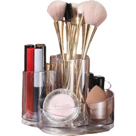 Organiseur Cosmétique Tournant - 6 Compartiments - Acrylique Transparent - 12 x 15 cm - Pour Pinceaux Maquillage et Accessoires - 1 Pièce (1/5)