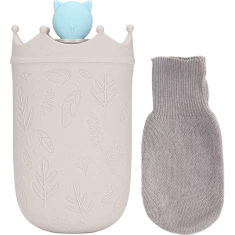 Bouteille d'eau chaude recyclable 3-5h isolation silicone alimentaire sac chaud pour soulager douleur mains chaudes gris (1/5)