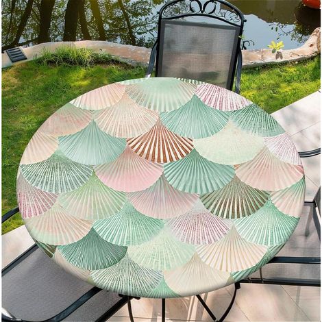 Housse de table ronde élastique 90 cm - imperméable, lavable, motif coquillage