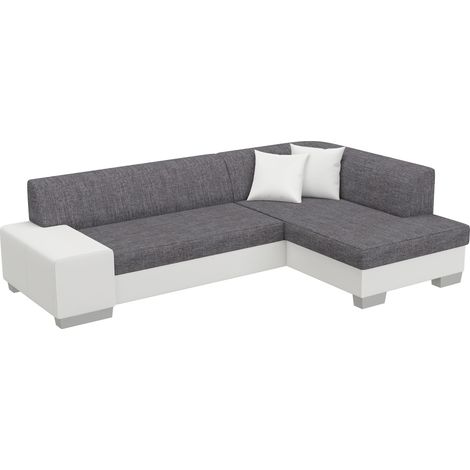 Canapé convertible angle droit simili cuir blanc et tissu gris Polky 272cm (1/5)