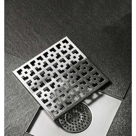 scarico a pavimento per esterni, in acciaio inox 20×20 cm, con sifone per odori e filtro per capelli, per bagno, cucina, garage (1/4)