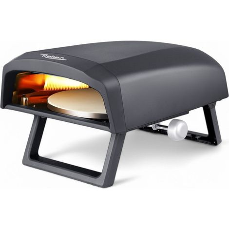 Forno pizza a gas con piatto rotante e doppio bruciatore in acciaio inox 64x44x31,5 cm