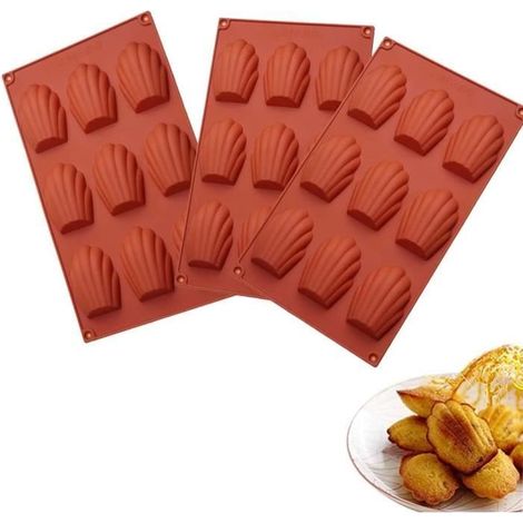Lot de 3 Mini Moule à Madeleine, Silicone Moule à Gâteau Madeleine (1/4)