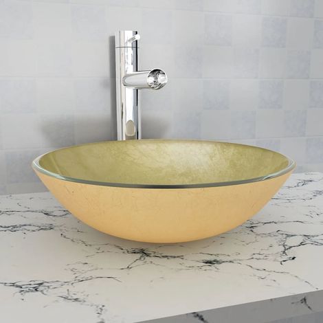 Lavabo de vidrio templado 42 cm dorado vidaXL