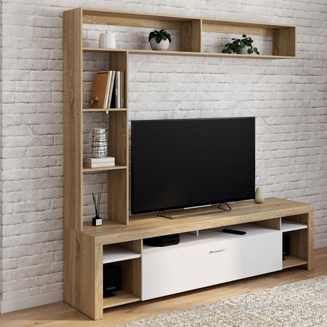 Mueble TV y estantes 170 cm Juego de armario MALO madera y blanco (1/5)