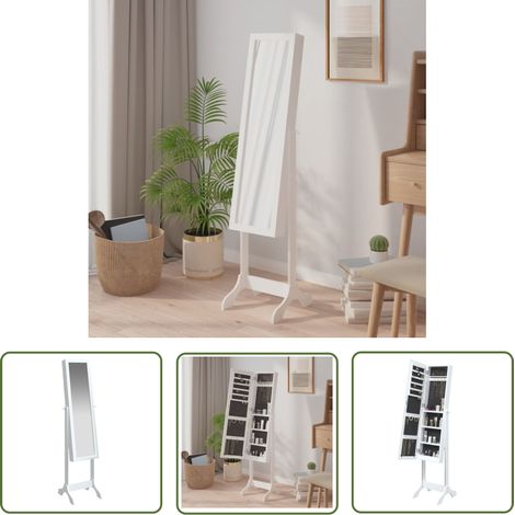 The Living Store Miroir sur pied blanc 34x37x146 cm - Miroir Sur Pied - Miroir Décoratif - Miroir Salle De Bain - Miroir Entrée - Miroir Standing (1/5)