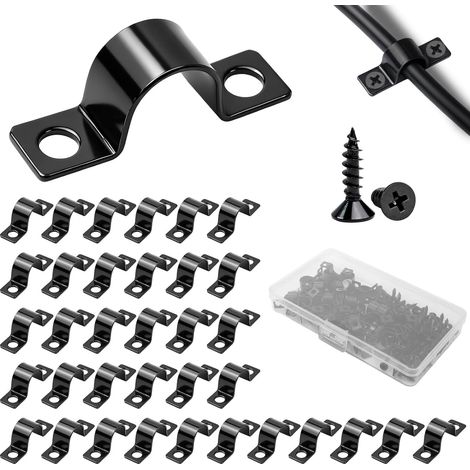 Lot de 50 colliers de fixation - Colliers de câble en métal - 12 mm - Accessoires de fixation pour clôture à double tige - Colliers de serrage en U à deux trous - Colliers de serrage en métal (1/5)