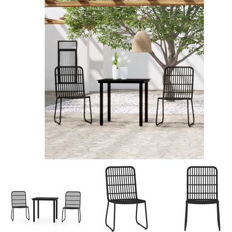 Tisch - vidaXL 3-tlg. Garten-Essgruppe Schwarz - Rattan (1/5)