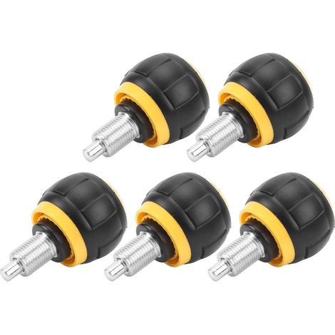 Lot de 5 boutons de réglage universels en fer et plastique avec goupille à ressort, compatibles avec les vélos d'exercice et appareils de fitness (noir et jaune). (1/5)