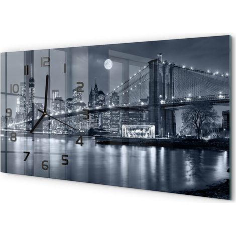Horloge Murale Déco Maison 60x30 cm Format Panoramique Verre Moderne Manhattan, New York (1/5)
