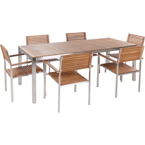 Conjunto de comedor de jardín de madera de teca para 6 personas mesa 200 x 90 cm estilo industrial para exterior Viareggio II