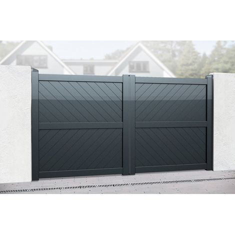 Double Swing Gate 3000x1600mm Grey - Diagonal Solid Infill and Flat Top