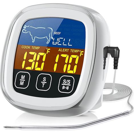 Thermometre A Viande Numerique - Ecran Tactile LCD Grand Format - Sonde Longue Et Etanche - Minuterie Cuisine - Lecture Instantanee 2 Secondes - Pour Fumoir Grill Four BBQ - 1 Unite (1/5)