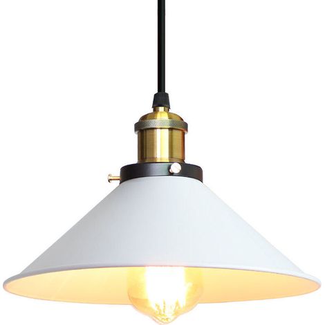 Lampes À Suspension Rétro Plafonnier Industriel Lustre Vintage 220MM E27 (Blanc) Abat-Jour En Métal Pour Loft Restaurant Café Bar