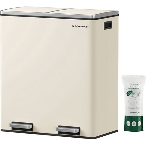 Pattumiera a 2 pedali con doppio scomparto 2 x 30 litri acciaio inox anti-impronta secchio interno in plastica con manico bianco 120007158