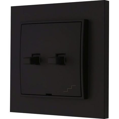 Interruptor doble para escaleras, estilo estadounidense, Karlik mini, negro mate. (1/3)