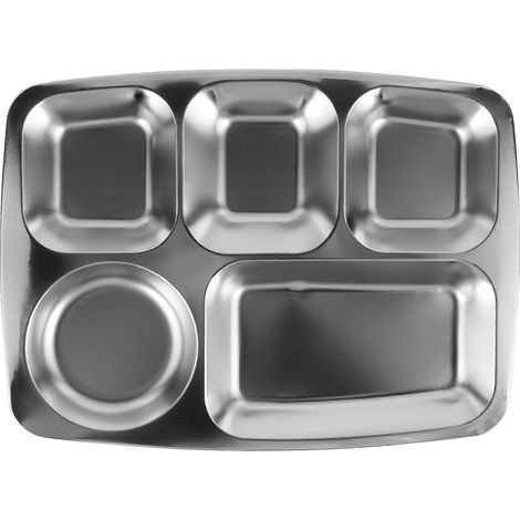 Unterteiltes Edelstahl-Lunchtablett für Schulkantinen, Edelstahlplatte – 35,5 x 26,5 x 2 cm – Silber 2 (1/4)
