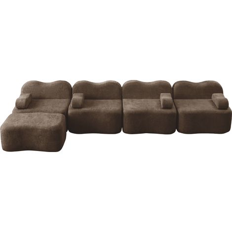 Divano modulare a L 4 posti con 1 pouf, schiuma 32D, velluto marrone (1/5)