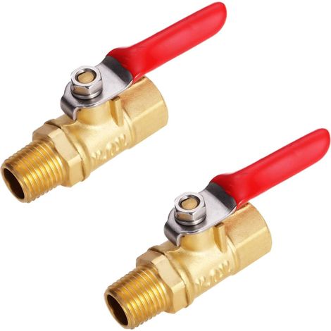 Lot de 2 mini interrupteurs d'arrêt en laiton robuste pour robinet à boisseau sphérique, 6,35 mm BSPT (mâle) x 6,35 mm BSP (femelle), poignée de fonctionnement à 180 degrés, évaluée à 600 (1/5)