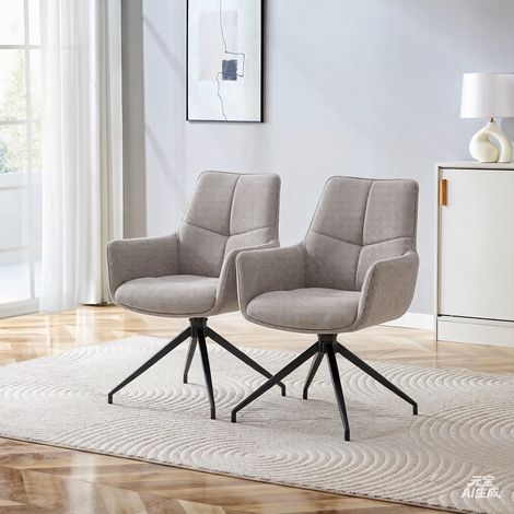 Pack de 2 sillas de comedor giratorias 360°, 48 x 50 x 85 cm, sillones ergonómicos acolchados para salón con reposabrazos y tejido transpirable, gris (1/5)