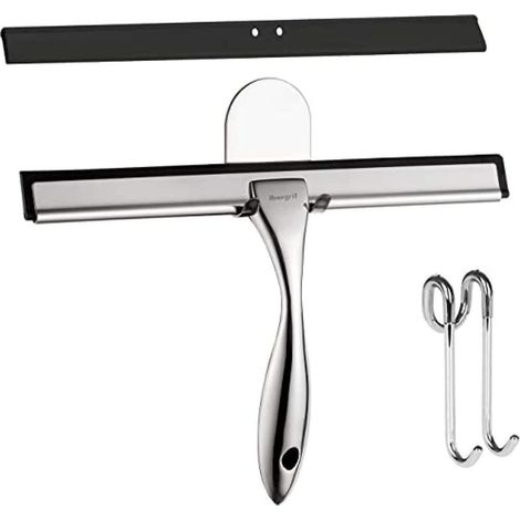 Duschabzieher mit Wandhaken, selbstklebender Badabzieher, Fensterabzieher ohne Bohren, Stahl (1/5)