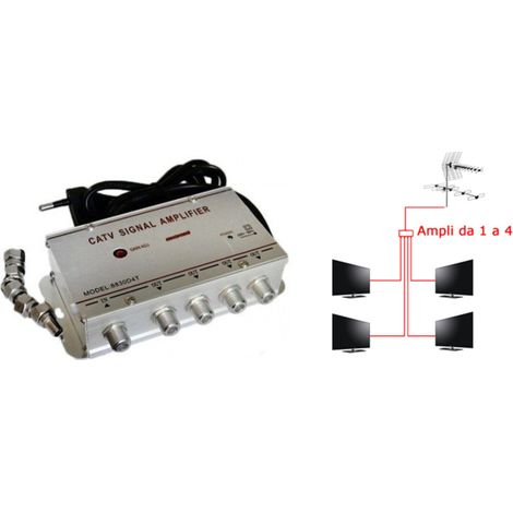 TrAdE Shop Traesio - Amplificatore Segnale Tv Sdoppiatore Antenna 4 Uscite Digitale Terrestre -