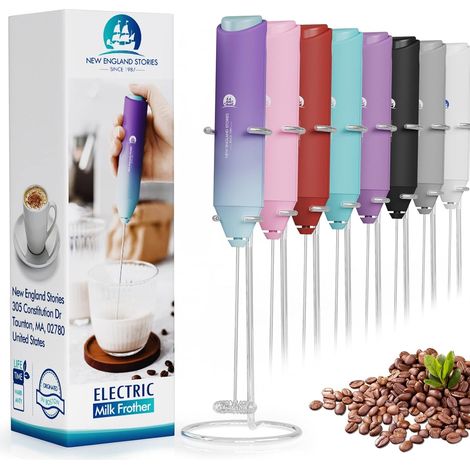 Puissant mousseur à lait portatif - Mini fouet mélangeur pour café, cappuccino, latte, matcha et chocolat chaud - Avec support - Lumière du Nord (1/5)
